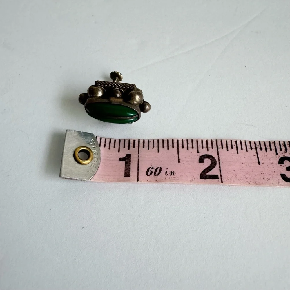 Vintage Green Onyx Earrings Sterling Silver Screw Back‎ 925 Alpaca Mexico Signed